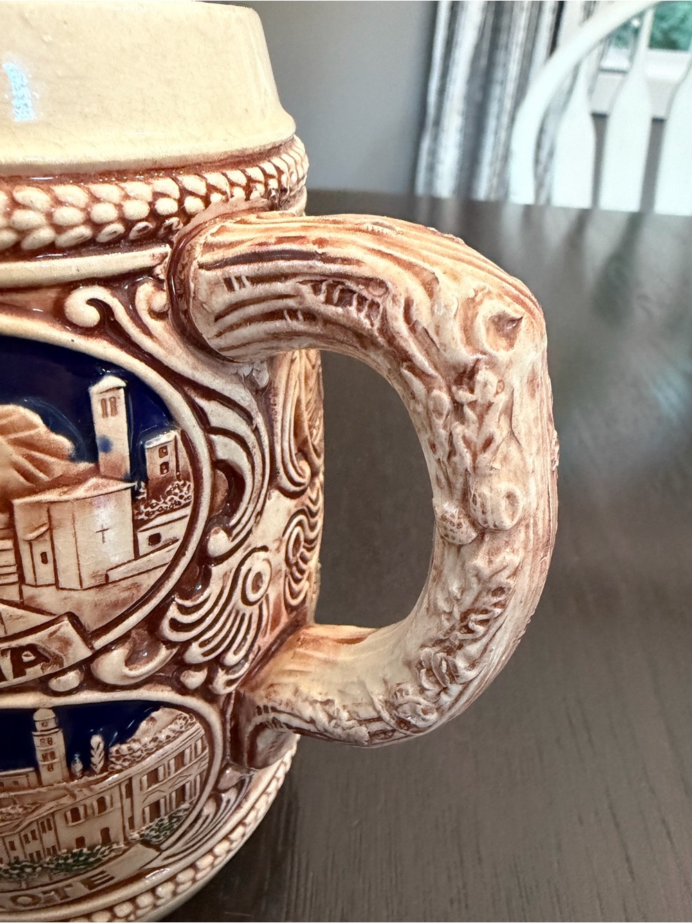 Decorative Ticino Locarno Ceramic Beer Stein - Cream and Blue - Picture 4 of 6